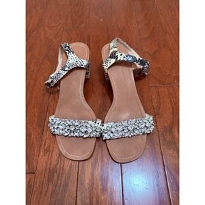Dune London Mahala Snakeskin Crystal Embellished  Heel Sandals Size 39 Womens